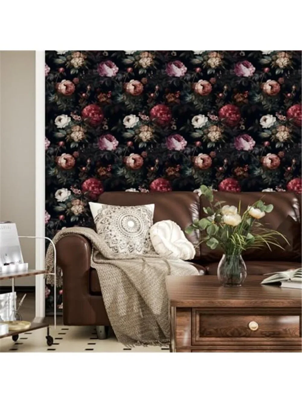 Dark Floral Peel Stick Wallpaper Vintage Removable Vinyl Contact Paper Decor
